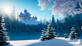 Beautiful Castle in winter forest