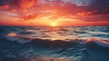 At the water, the sun sets. The rising sun has a wide range of colors and hues. The seascape..