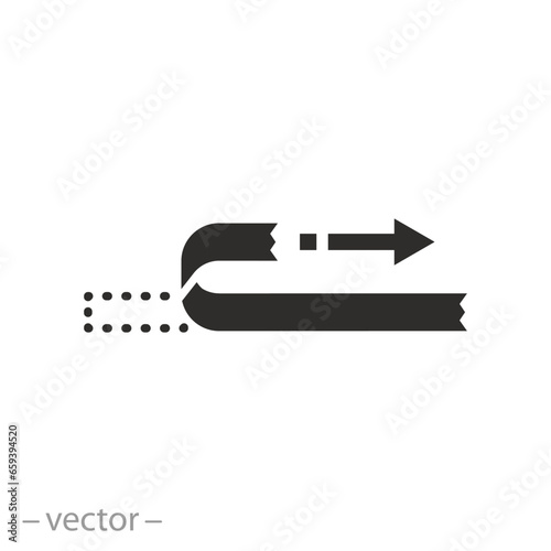 pulling and open here icon, remove the protective tape, scotch or sticky tape, flat symbol on white background - vector illustration