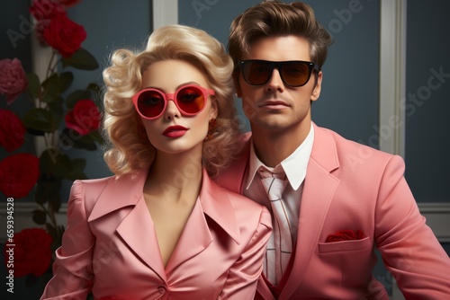  Couple in retro-inspired fashion  celebrating nostalgia and vintage vibes  Generative AI