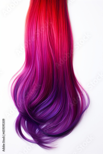 Purple hair isolated on white background. Long shiny purple hair.