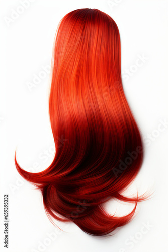 Long red hair isolated on white background. Close up. 