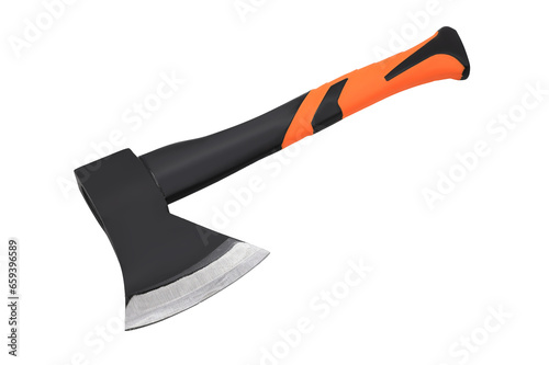Forged steel axe with fiberglass orange handle isolated on white background