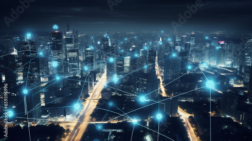 Internet of Things  IoT  concept with interconnected devices in a smart city