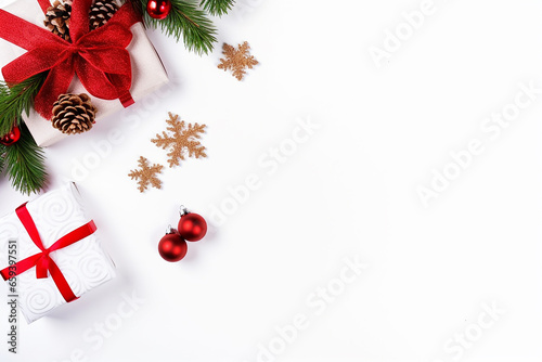Flatlay topview gift box colorful background christmas theme.Have Copy space For Season of giving Merry christmas concept, Crishtmas day with a spack for writing