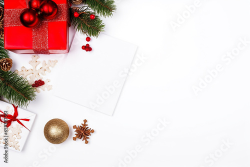 Flatlay topview gift box colorful background christmas theme.Have Copy space For Season of giving Merry christmas concept, Crishtmas day with a spack for writing photo