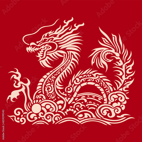 chinese dragon with red background