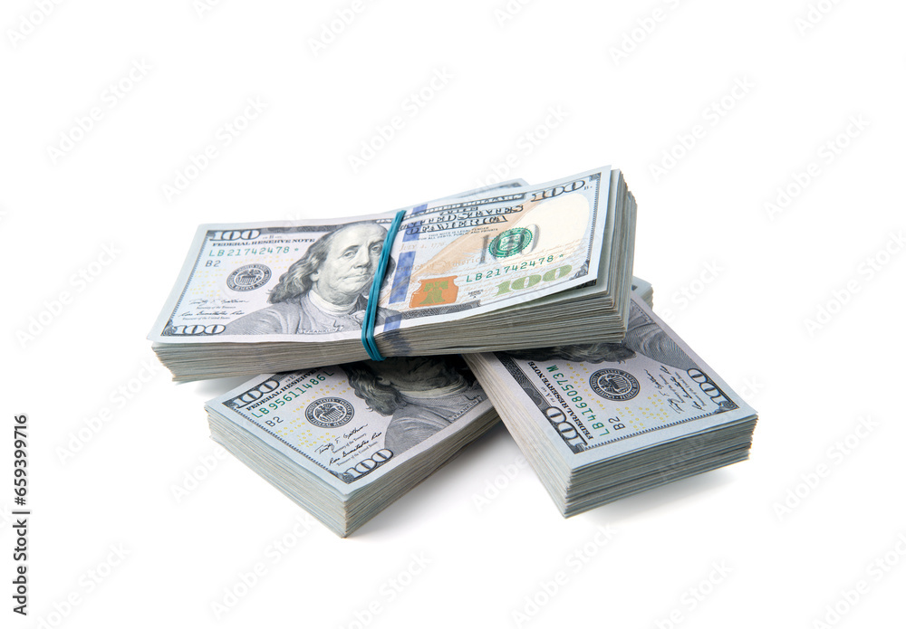 New design dollar bundles isolated on white background.