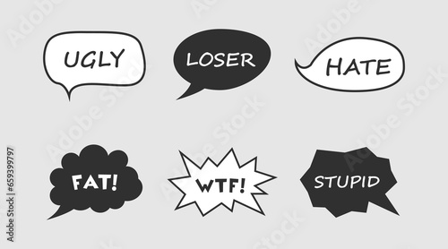 Set of curse speech bubbles isolated on gray background.