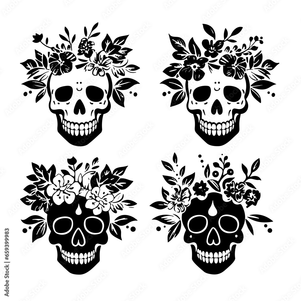 Obraz premium Skull Silhouette, Floral Skull SVG, Skull SVG, Skull Silhouette