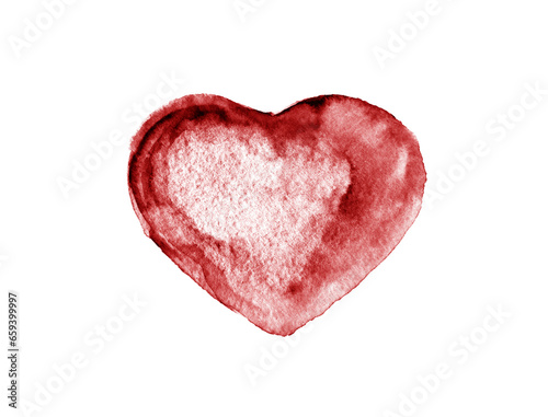 Watercolor heart shape in red on white paper background.