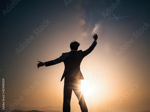 silhouette of a person, Chasing Dreams: Businessman's Determination at Sunset, AI Generated © Rahain