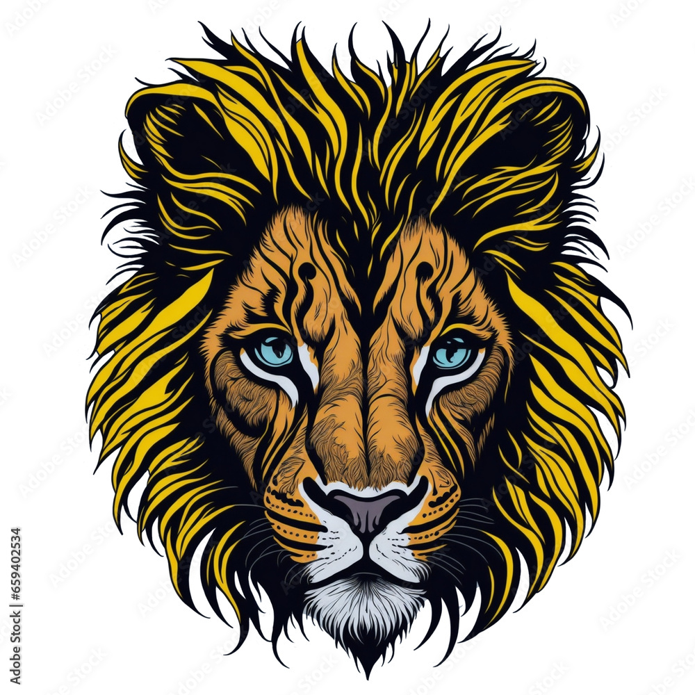 A Lion cub t-shirt design capturing a moment of hunting prowess, graffiti, vector sticker art, t-shirt design, Generative Ai