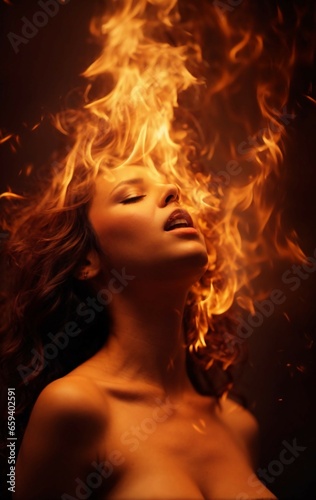 woman in fire with pleasure