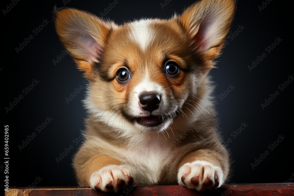 Playful Corgi puppy sitting on its hind legs, Generative AI Playful Corgi puppy sitting on its hind legs, Generative AI