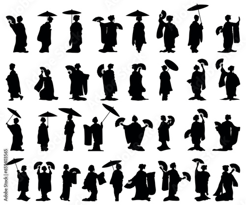 Set of 33 item geisha silhouette vector illustration
