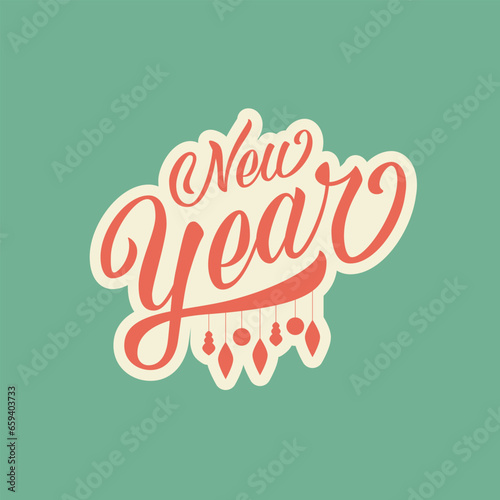 New year poster template. Retro Festive hand written lettering for your invitation and design. Happy new year 2024 card, retro vintage title, editable vector design. Vector illustration (ID: 659403733)