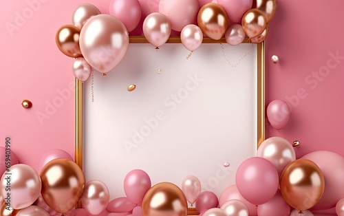 Shining pink balloons on a pink background