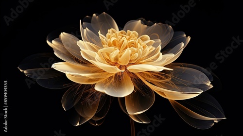  a large yellow flower on a black background with a black background.  generative ai