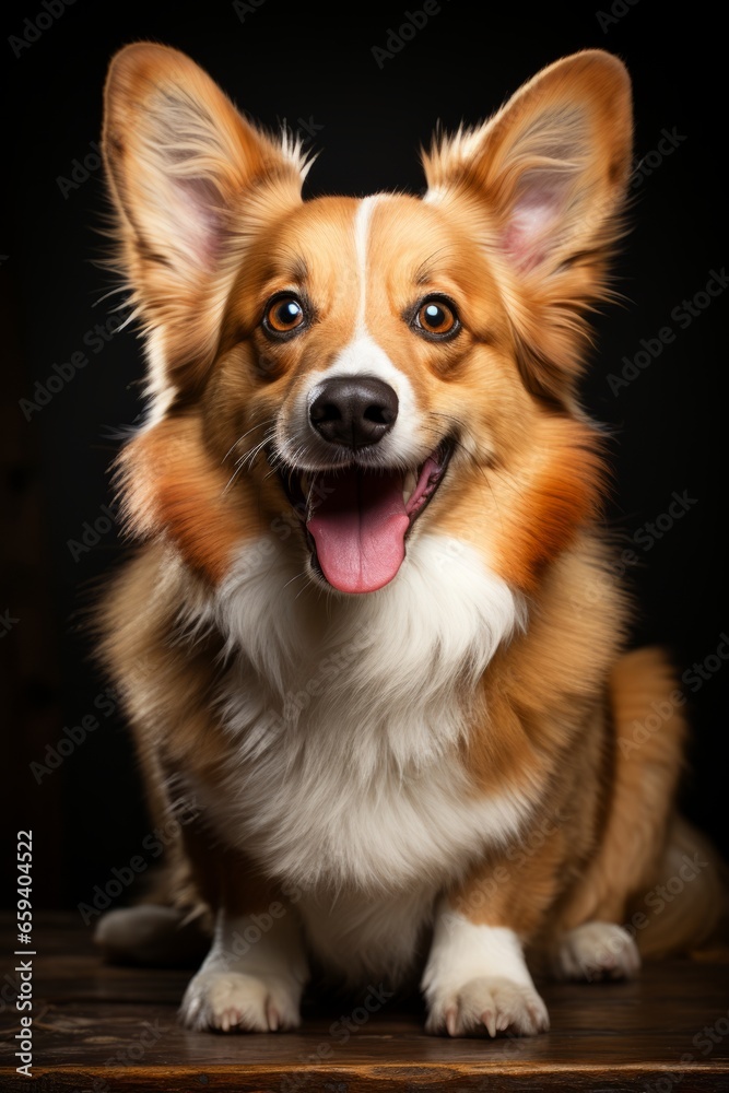 Curious Corgi dog sitting and tilting its head, Generative AI Curious Corgi dog sitting and tilting its head, Generative AI