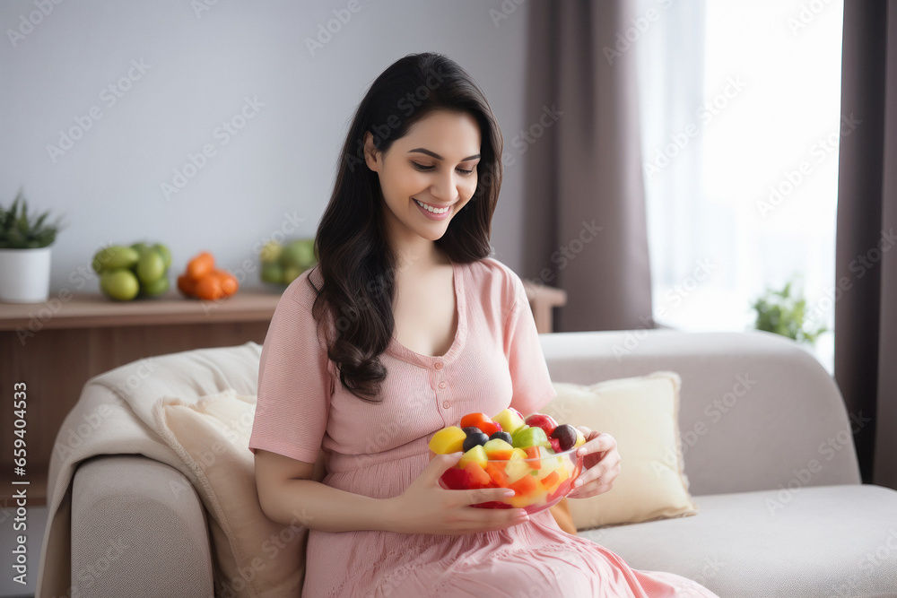 Beautiful pregnant woman eating fresh fruits. Beautiful pregnant woman eating fresh fruits.