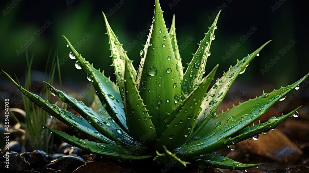Fototapeta premium a close up of a plant with water droplets on it. generative ai