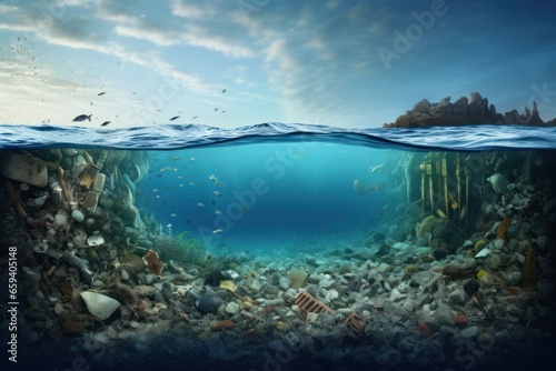 environmental problem, ocean pollution, garbage in the sea, dirty underwater world, plastic
