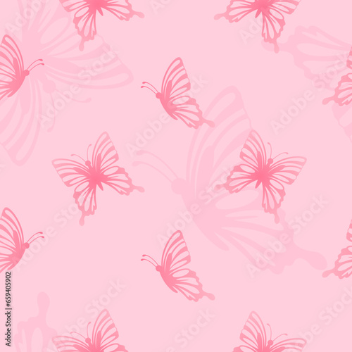 Pink butterfly seamless pattern. Vector illustration.