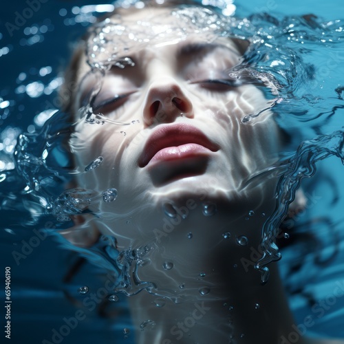 closeup woman face woman swiming in water pool freshness beauty portrait closeup shop
