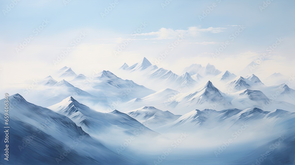 custom made wallpaper toronto digital a painting of a mountain range in the foggy day.  generative ai