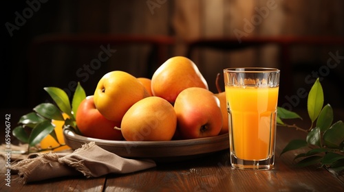 Orange juice and fruits on the table