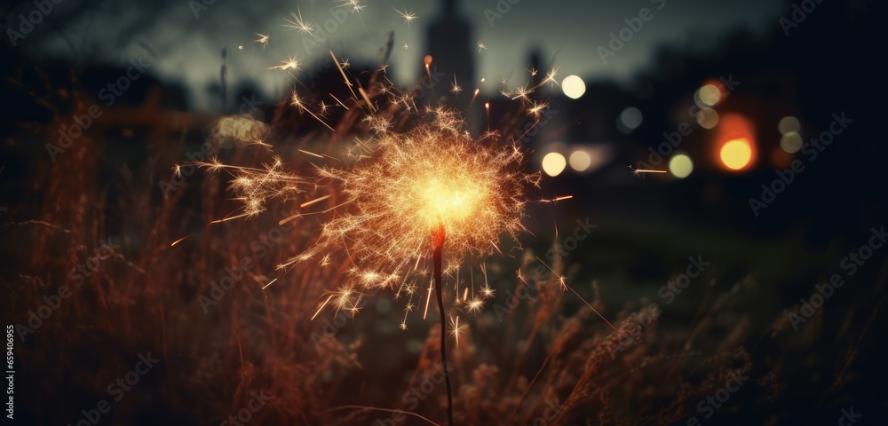Burning sparkler with blurred bokeh