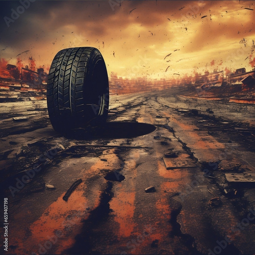 Automotive background with off road tires in a realistic style.