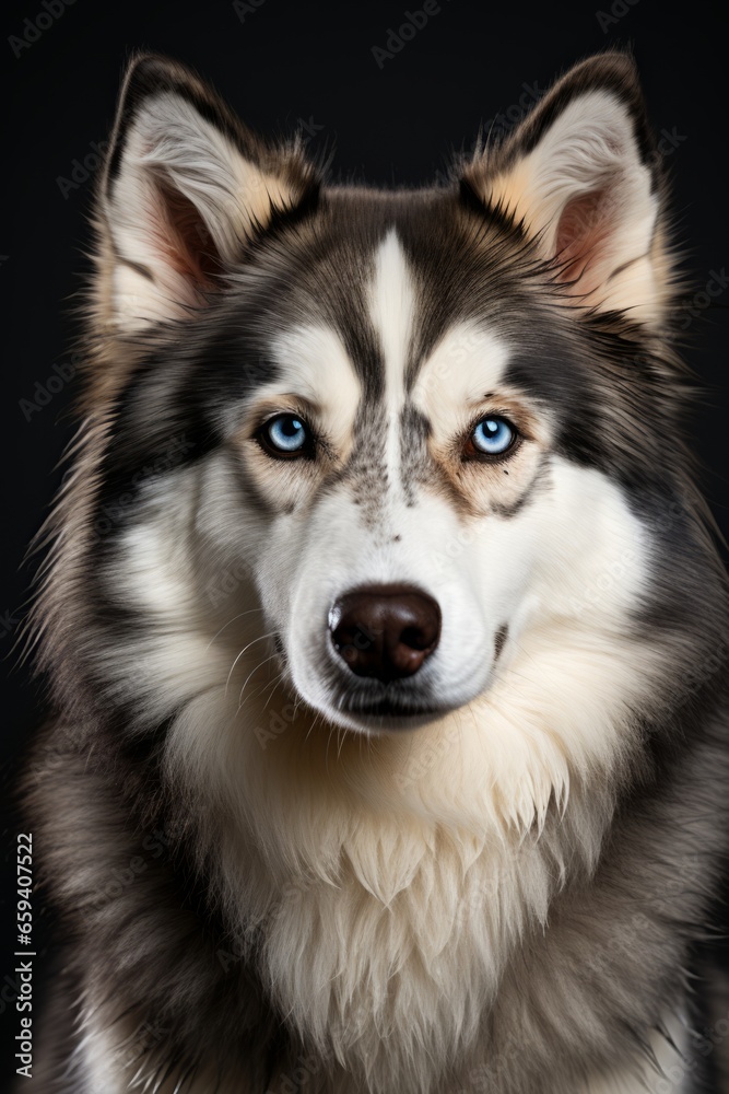 Fluffy Husky dog sitting in a dignified pose, Generative AI Fluffy Husky dog sitting in a dignified pose, Generative AI