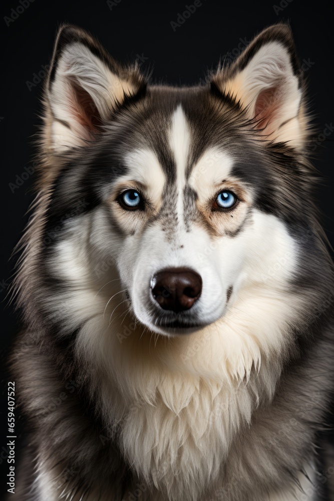 Fluffy Husky dog sitting in a dignified pose, Generative AI