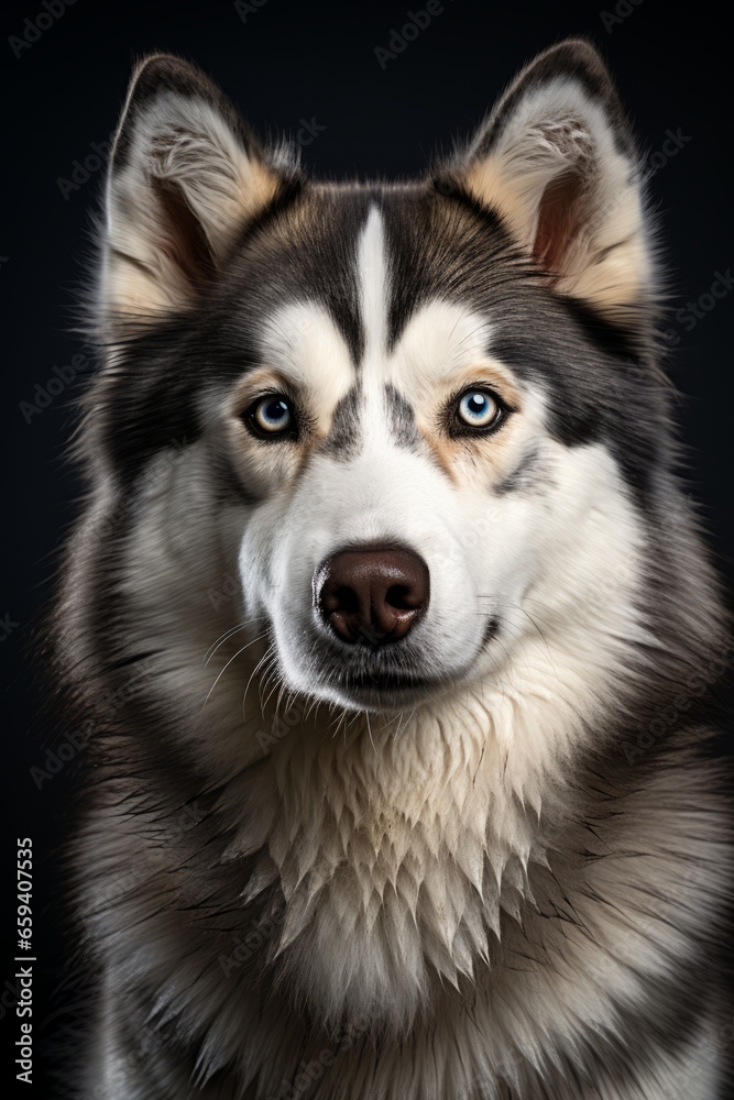 Fluffy Husky dog sitting in a dignified pose, Generative AI