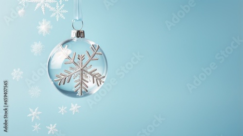  a glass ornament with a snowflake design.  generative ai