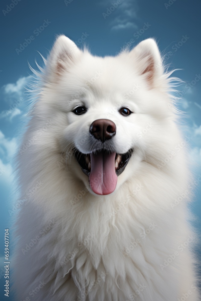 Fluffy Samoyed dog sitting in a fluffy cloud of white fur, Generative AI Fluffy Samoyed dog sitting in a fluffy cloud of white fur, Generative AI