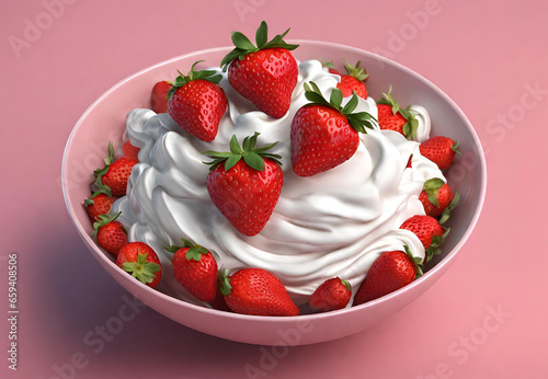 strawberries in a bowl  cream with strawberries  strawberries and cream
