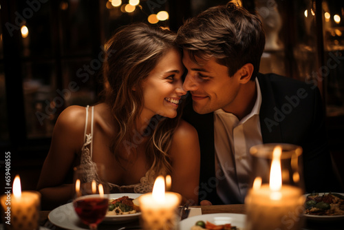 intimate photo of the couple at a beautifully set table adorned with candles and Italian cuisine, highlighting the romantic ambiance of an Italian wedding reception. Photo