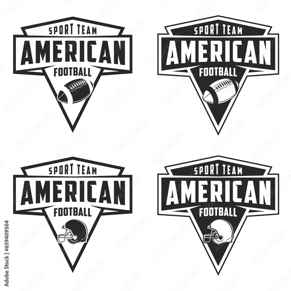 Obraz premium American Football sport logo. Vintage football logo with ball. American Football retro logo. Vintage badge with text and ball silhouette. Vector illustration