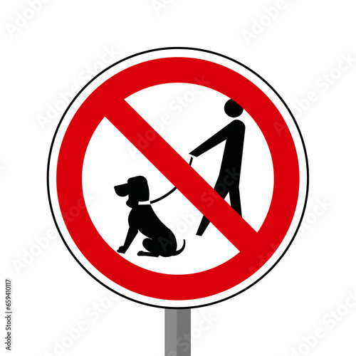 chien en laisse Interdit Panneau signalisation rond rouge metal
