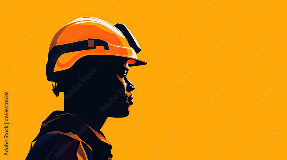 Side view portrait of Silhouette image happy construction worker wearing safety helmet and plastic helmet, flat vector illustration. Generative Ai Side view portrait of Silhouette image happy construction worker wearing safety helmet and plastic helmet, flat vector illustration. Generative Ai