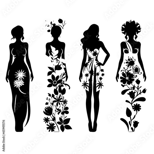 Silhouettes of women, Floral Lady Silhouette, Silhouette SVG, Bride SVG, Bride Silhouette SVG
