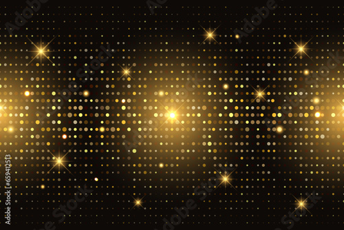 Gold sparkling disco light ,glitter dotted bacground, vector illustration.