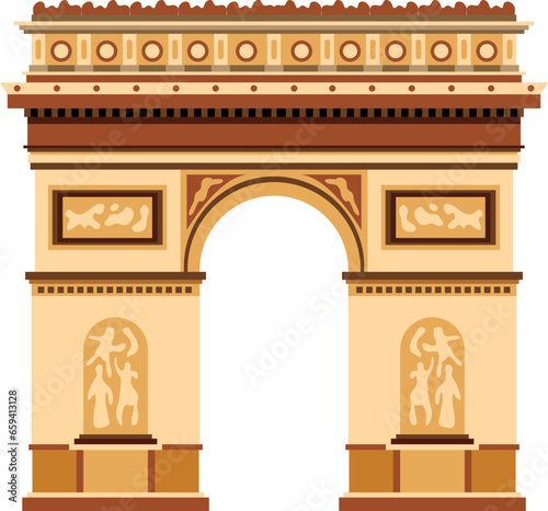 Simple colorful flat drawing of the Frenc historical landmark monument of the ARC DE TRIOMPHE DE L'ÉTOILE, PARIS photo