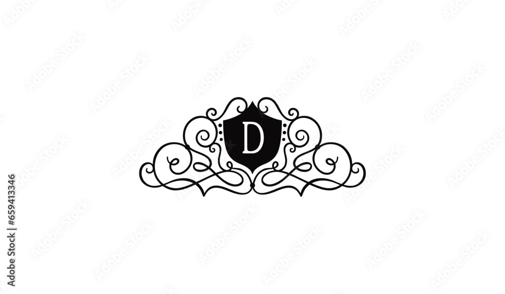 Black Elegant Logo Template with Ornaments D Black Elegant Logo Template with Ornaments D