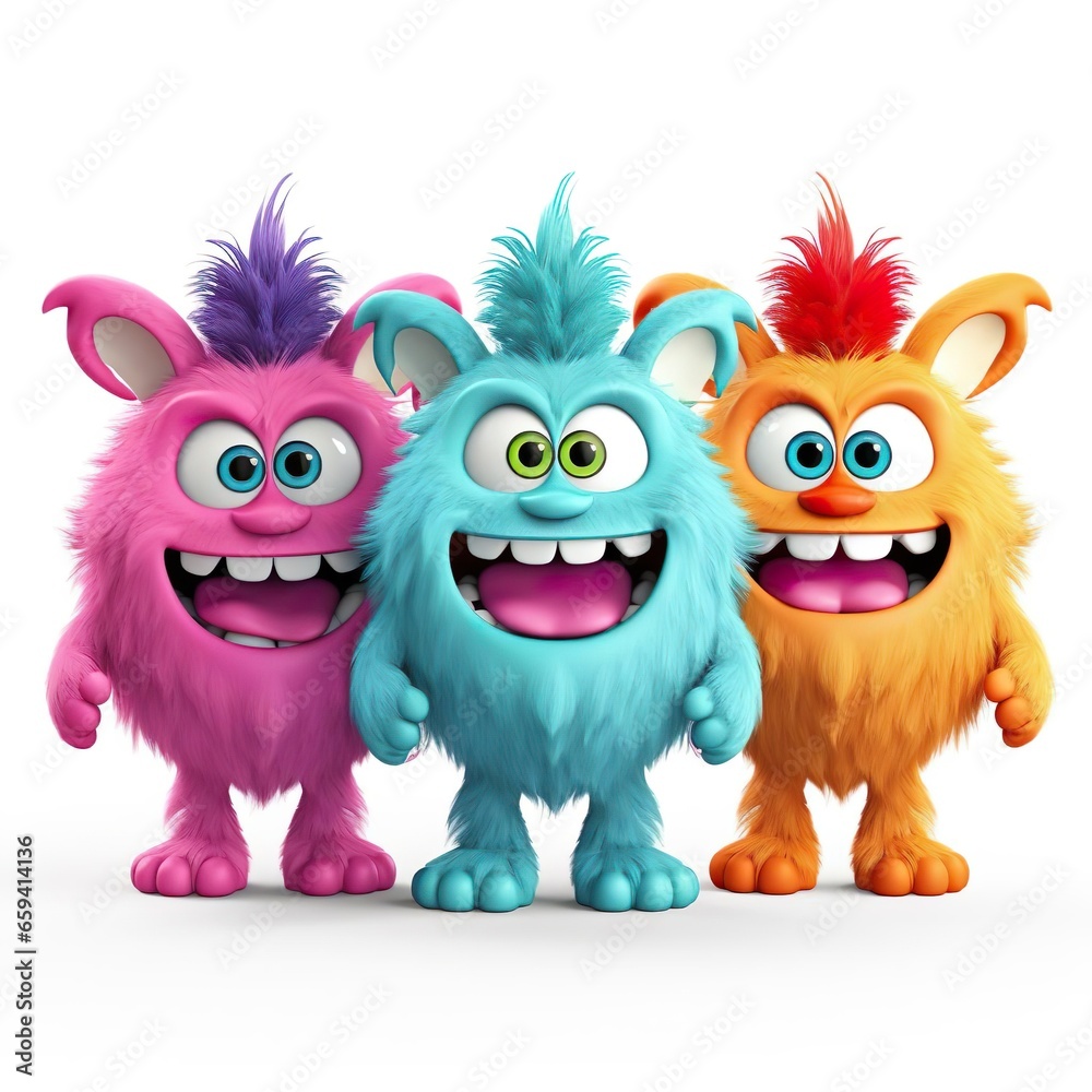 Happy Furry Colorful Monster on isolated white