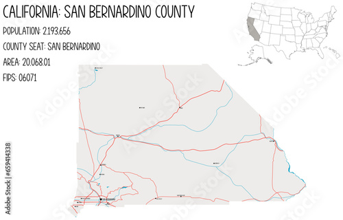 Large and detailed map of San Bernardino County in California, USA. photo