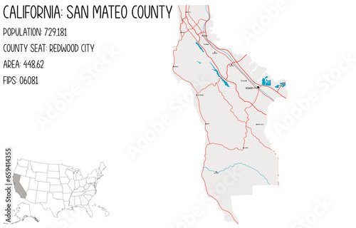Large and detailed map of San Mateo County in California  USA.